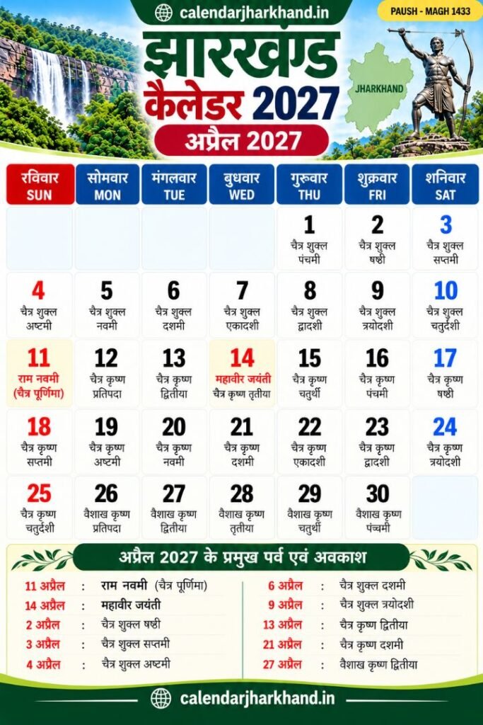 Jharkhand Calendar 2027 April
